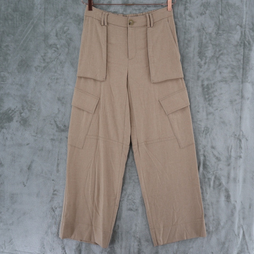 Vince Wide Leg Cargo Pant Women 12 Tan Utility High Rise E-Girl Granola Wool NWT - Picture 2 of 16